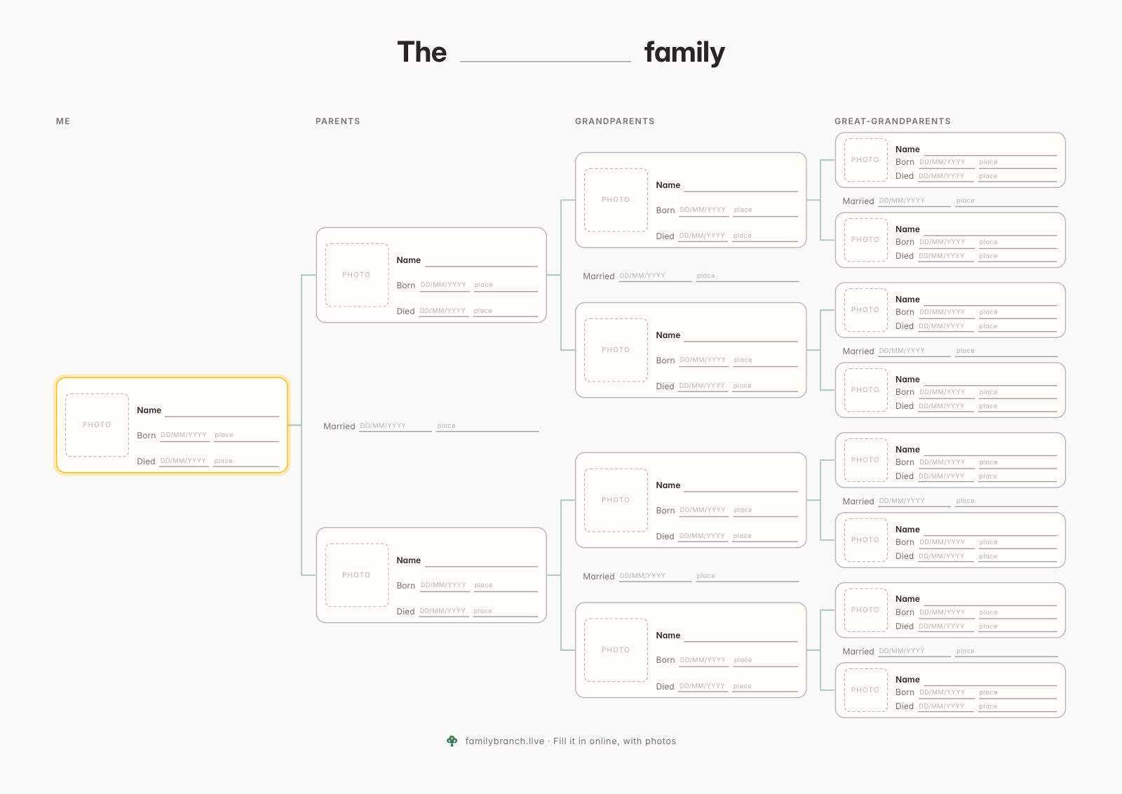 4-generation family tree, blank