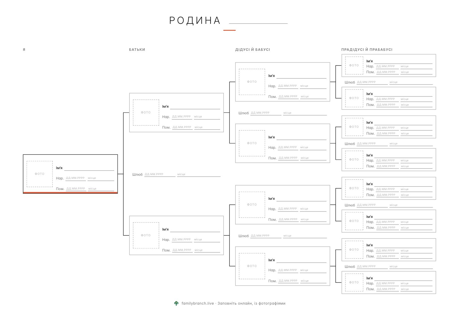 Родове дерево на 4 покоління, порожній, у стилі «Мінімалізм»