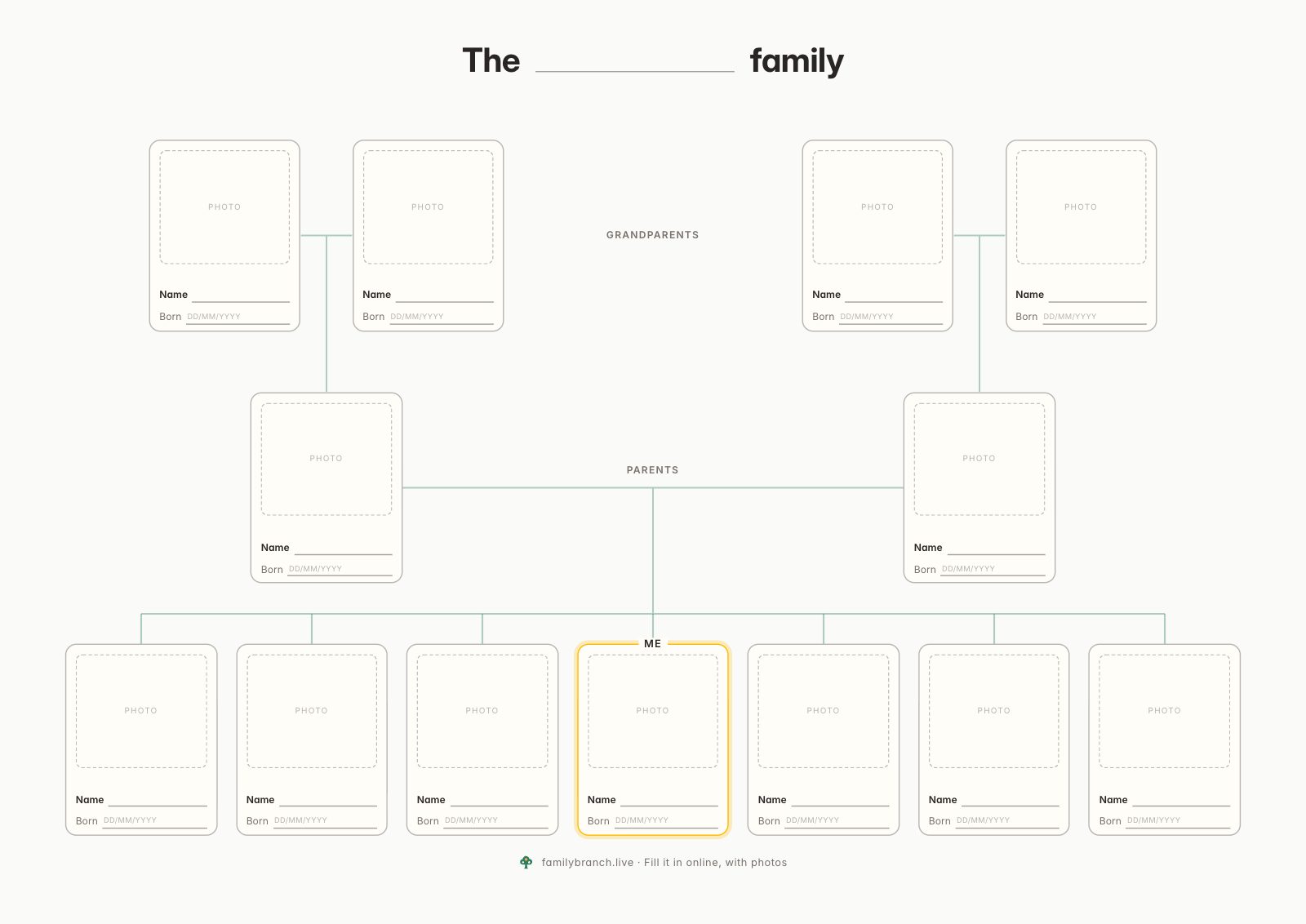 Family tree with siblings, blank