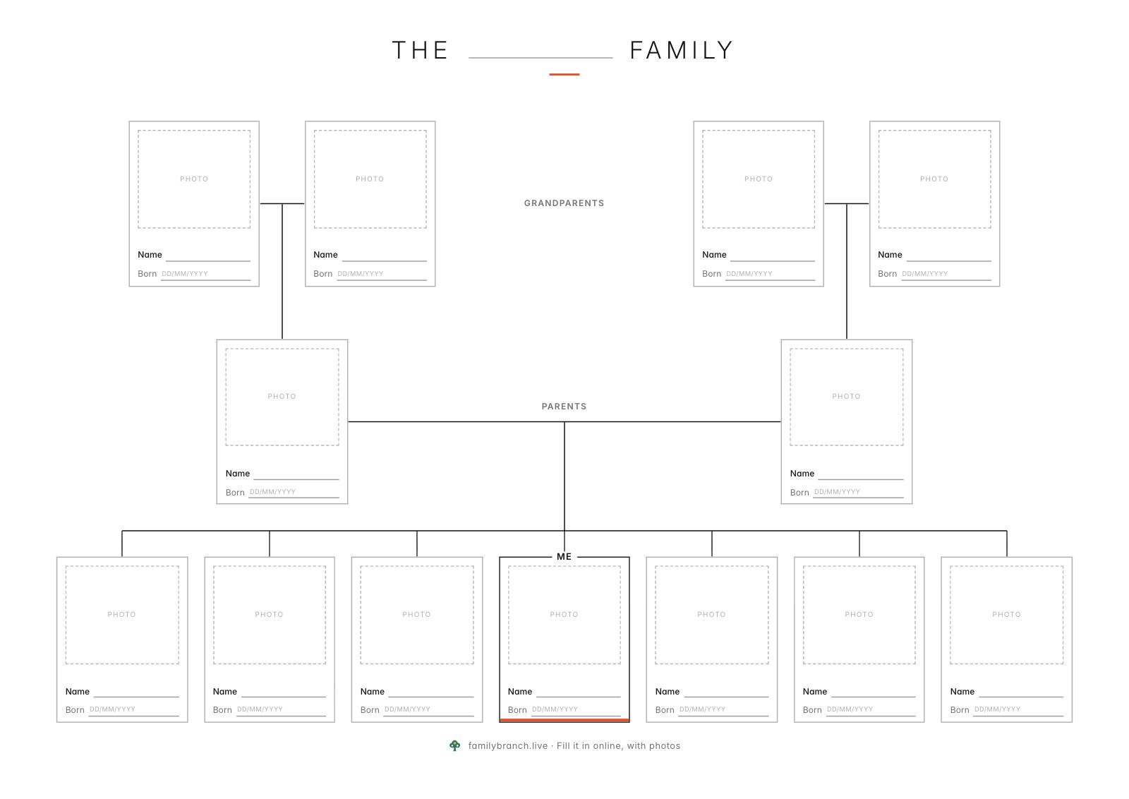 Family tree with siblings, blank, in the Minimal style