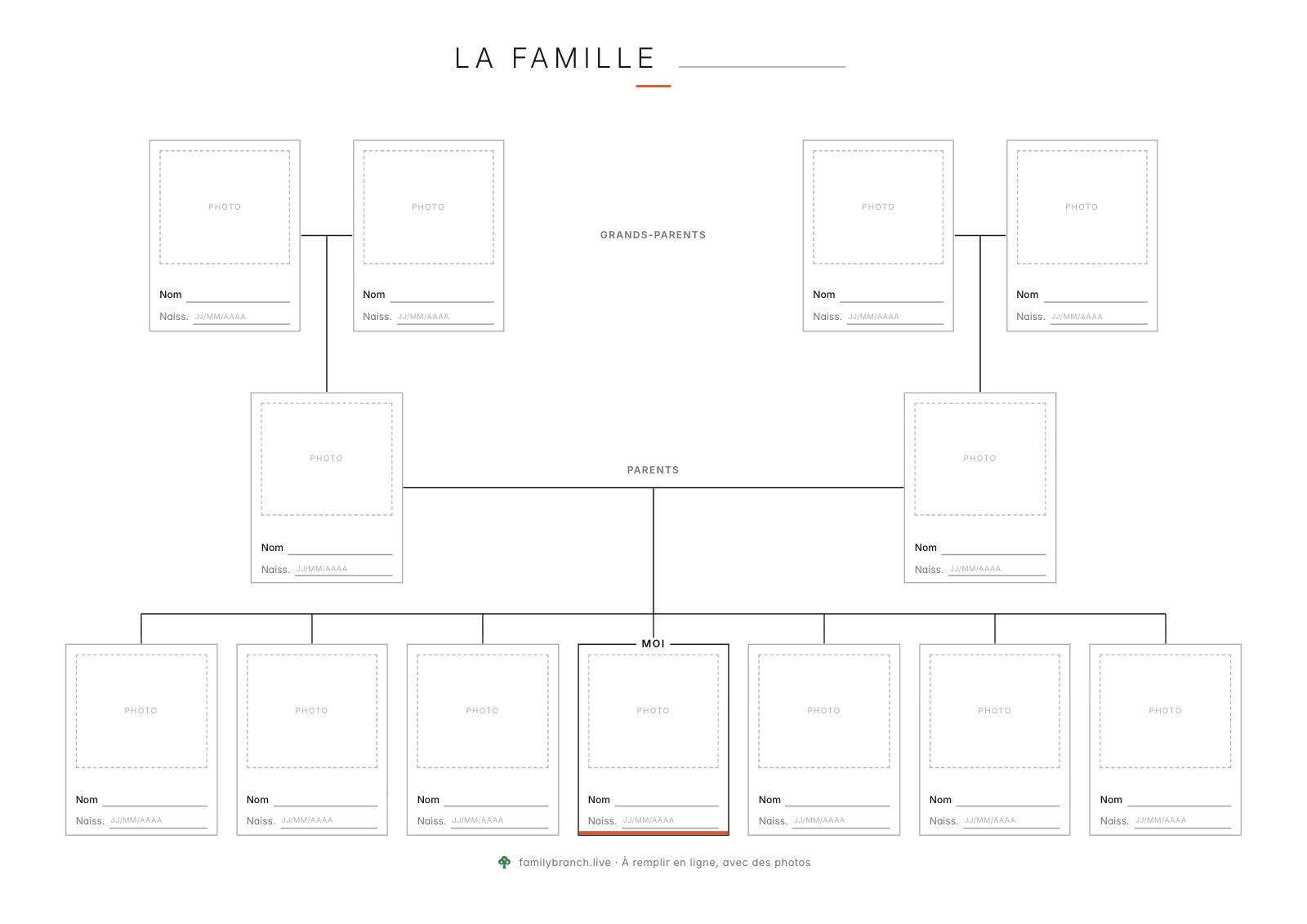 Arbre généalogique avec frères et sœurs, vierge, dans le style Minimaliste