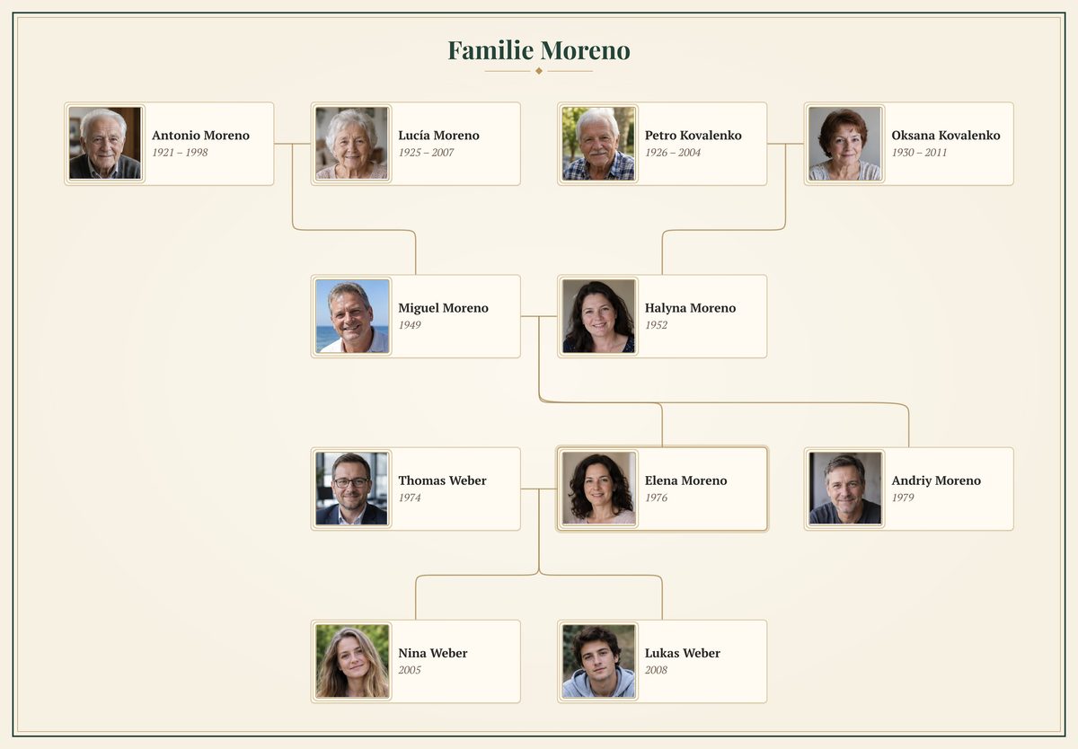 Das Stammbaum-Poster der Familie Moreno im Stil Tradition