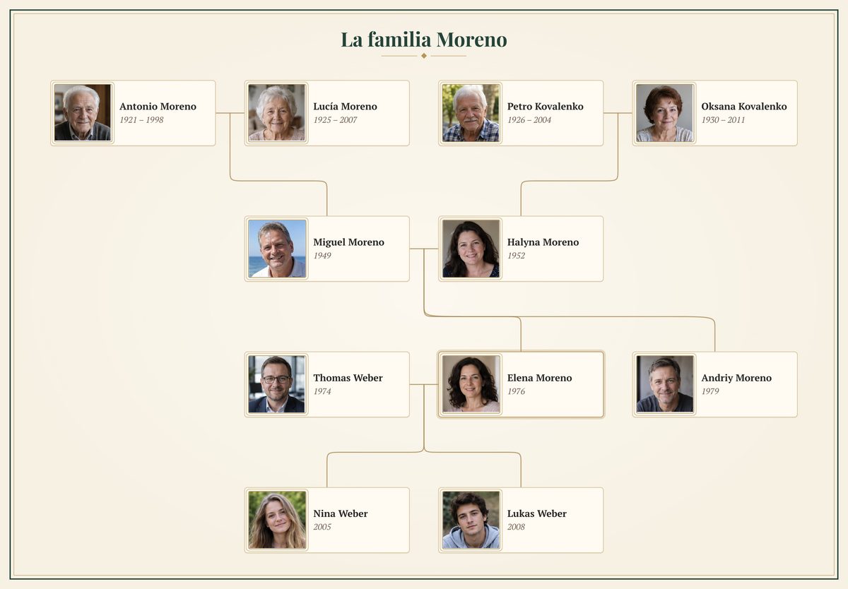 El póster del árbol de la familia Moreno en el estilo Herencia